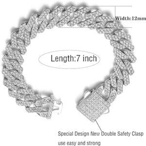 Cuban Link Bracelet Silver with  Rhinestones Bling Luxury Look